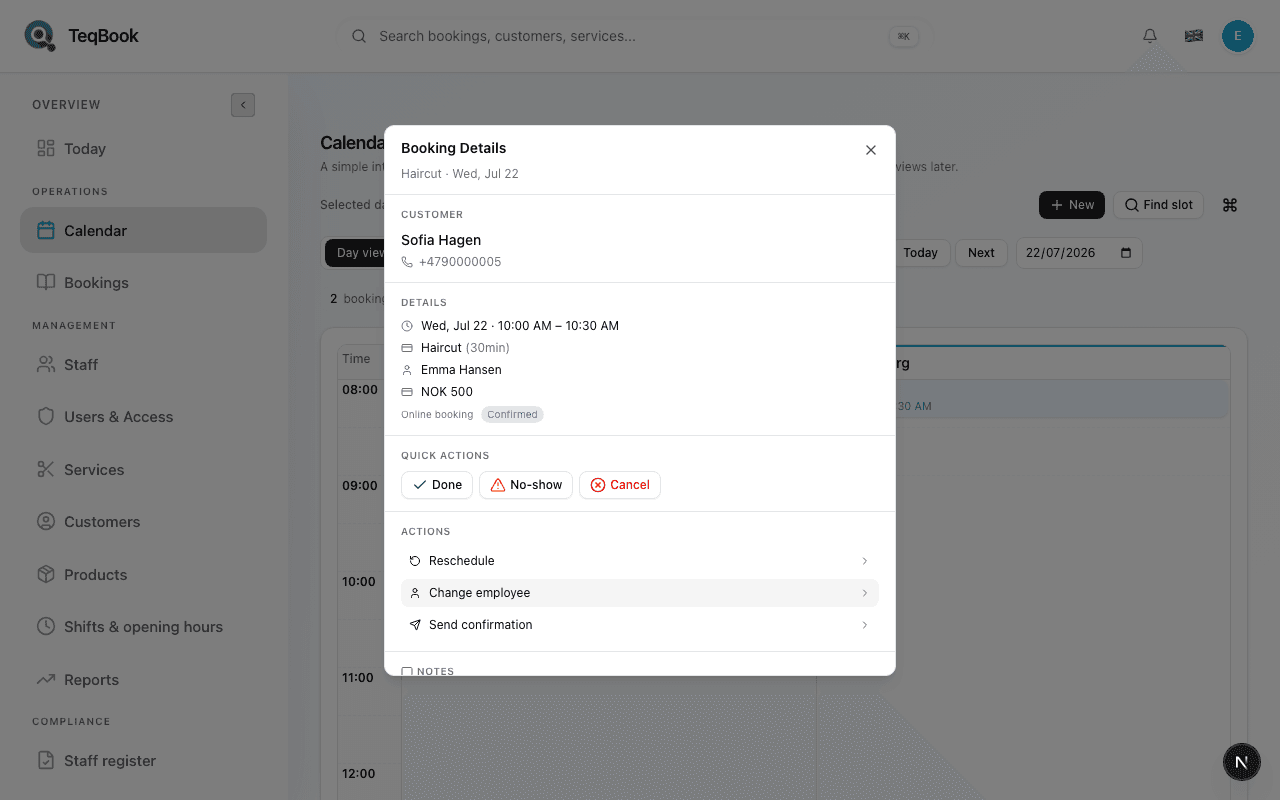 Booking Details with Quick Actions including Cancel