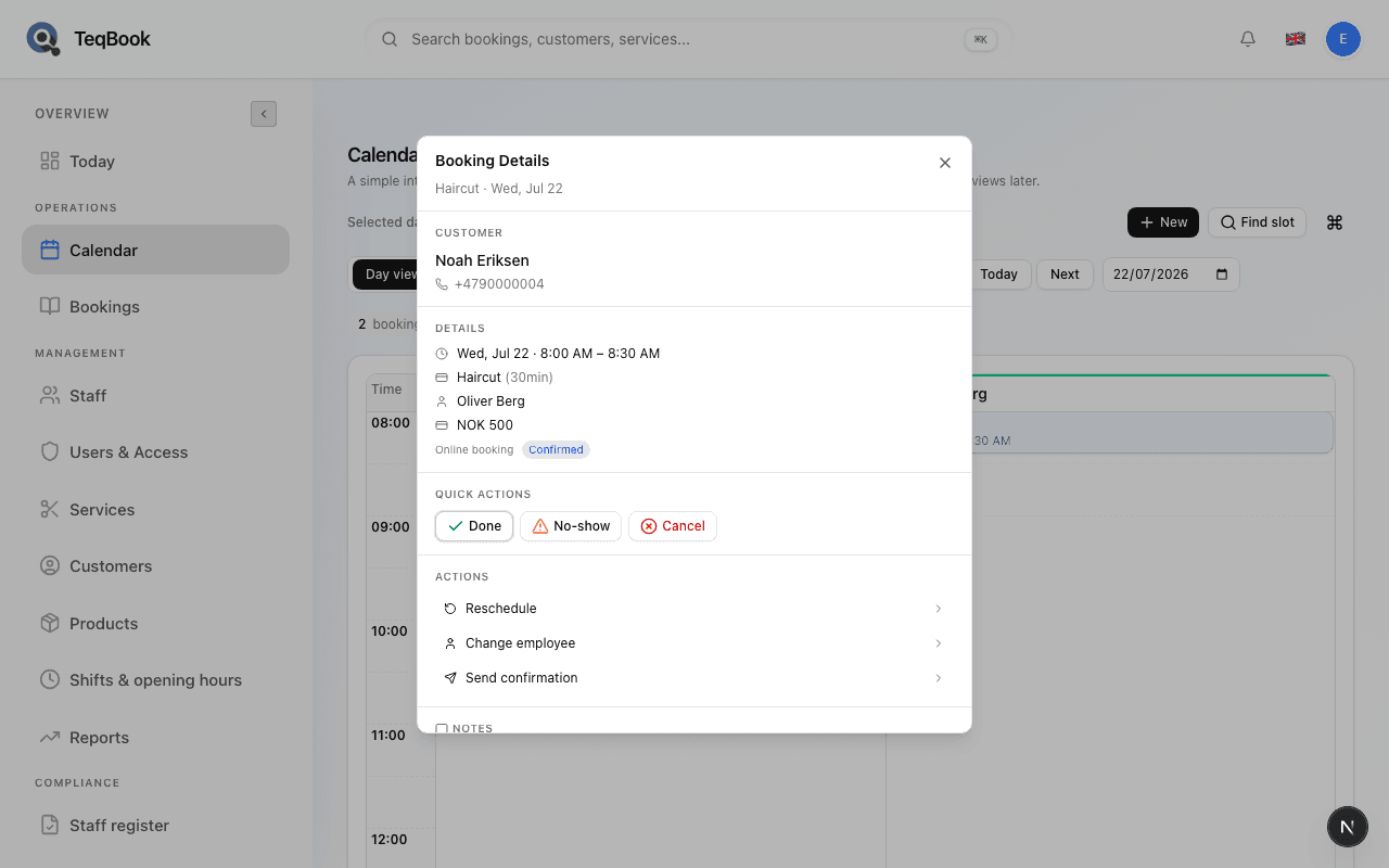 Booking Details showing read-only visit fields