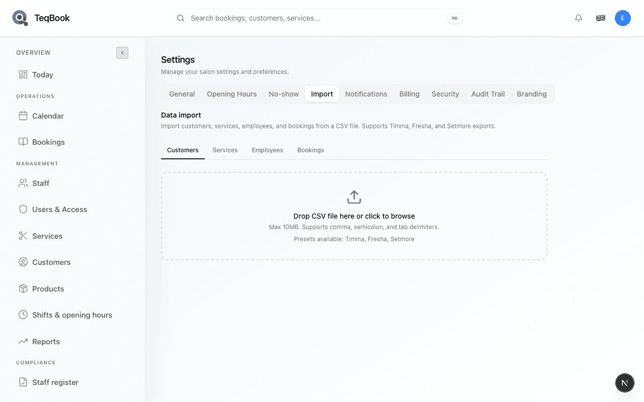import salon data from csv screenshot