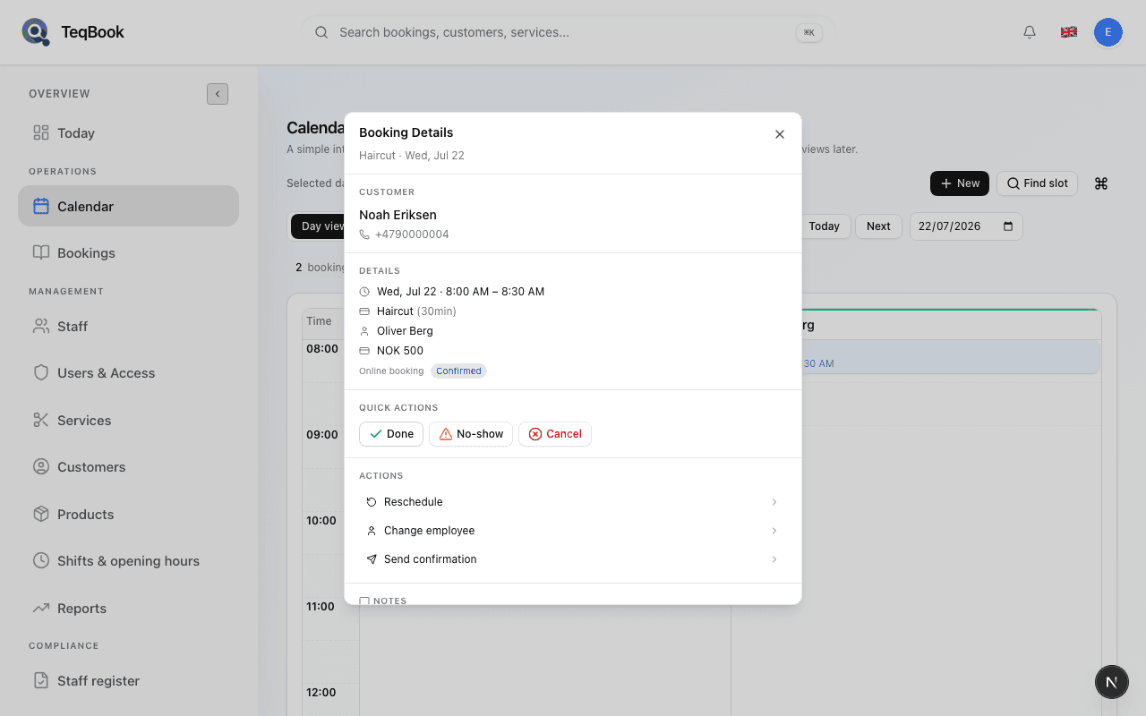 Booking Details with Confirmed status and Quick Actions