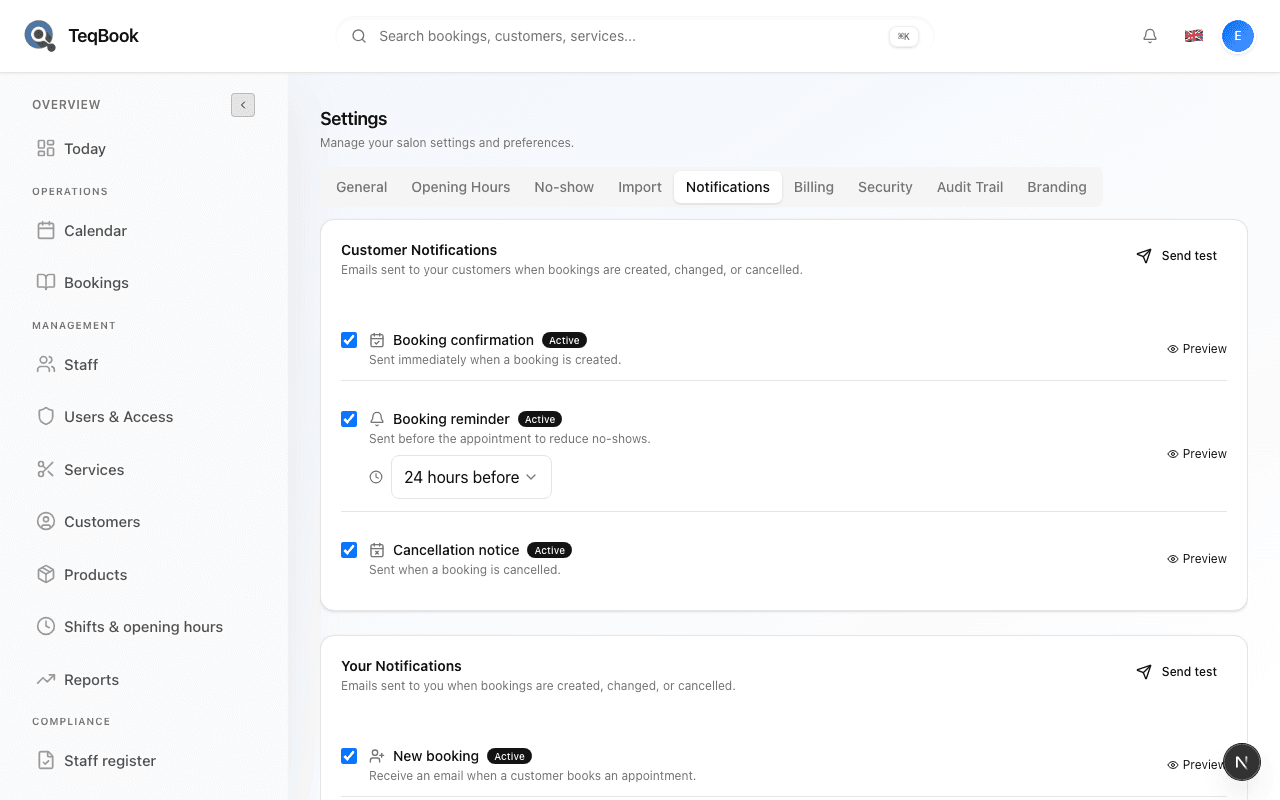 notification test email failed screenshot