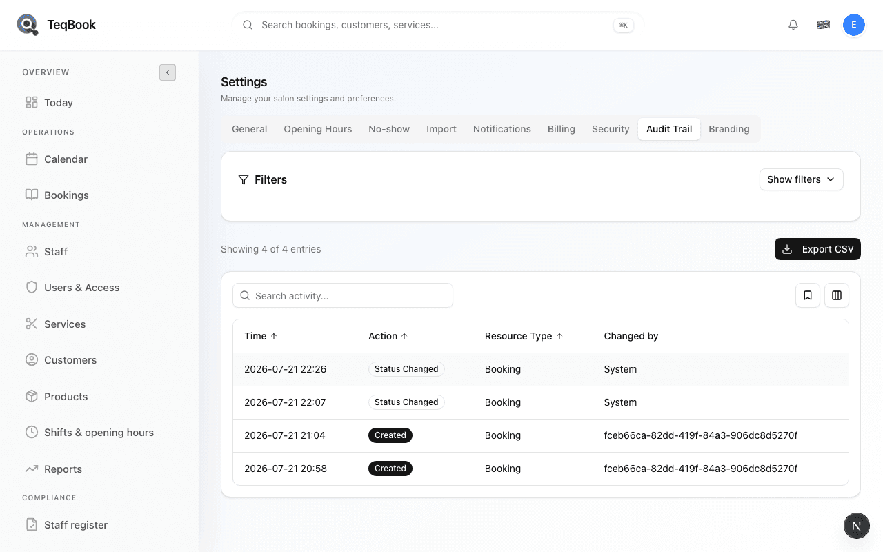 review audit trail screenshot