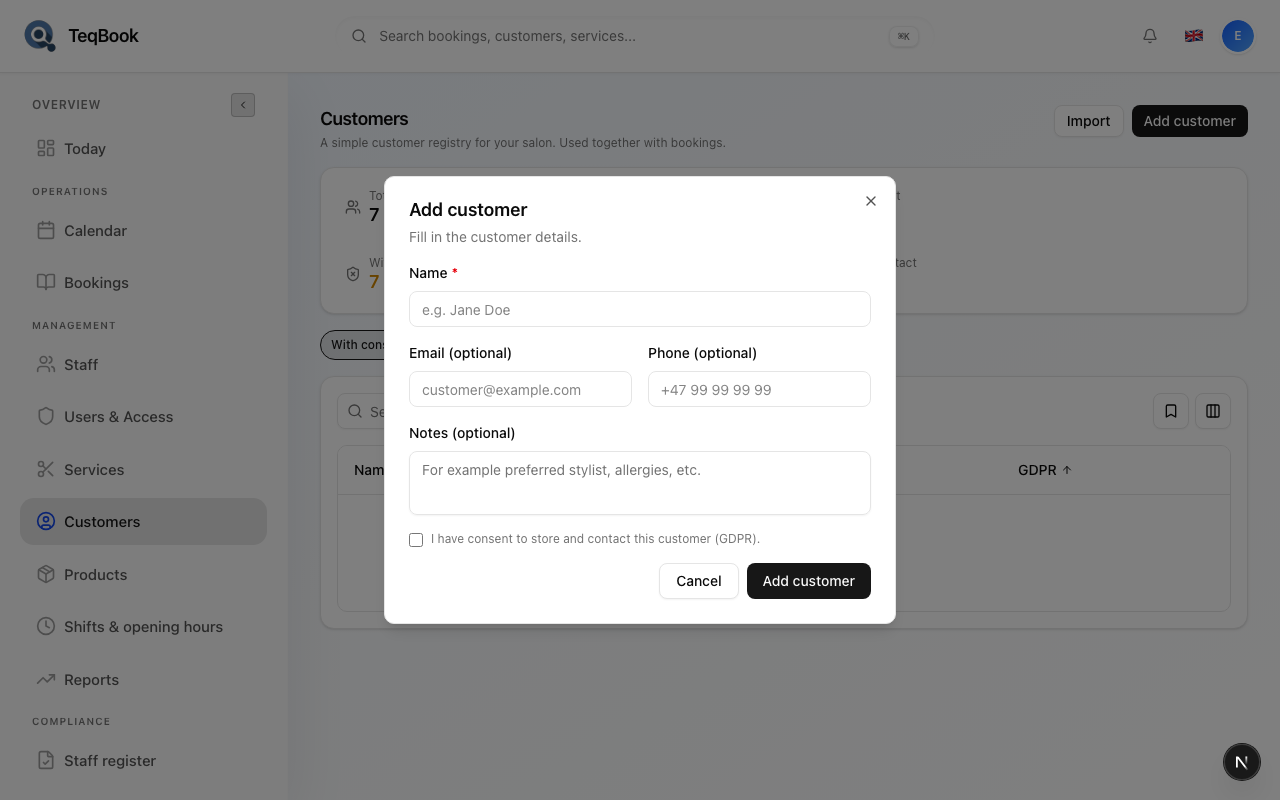 Add customer fields with GDPR