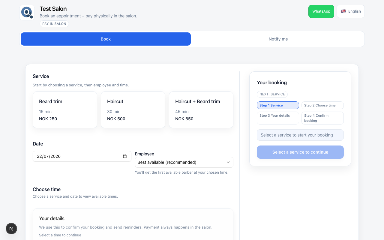 booking unavailable screenshot