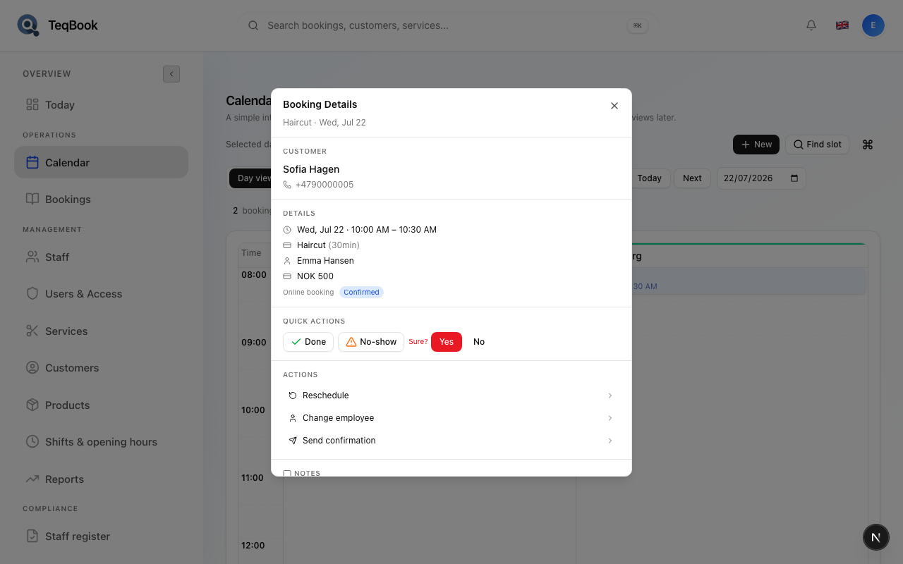 Cancel confirmation Sure Yes No in Booking Details