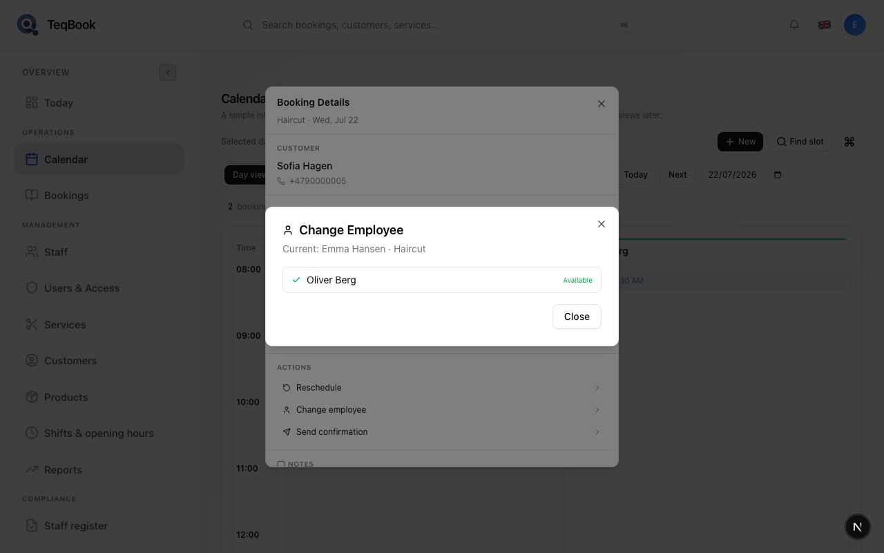 Change Employee dialog with Available Busy status