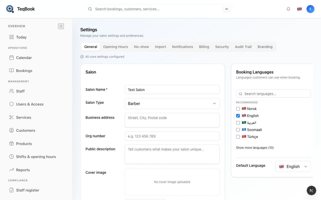 TeqBook onboarding welcome or salon basics step