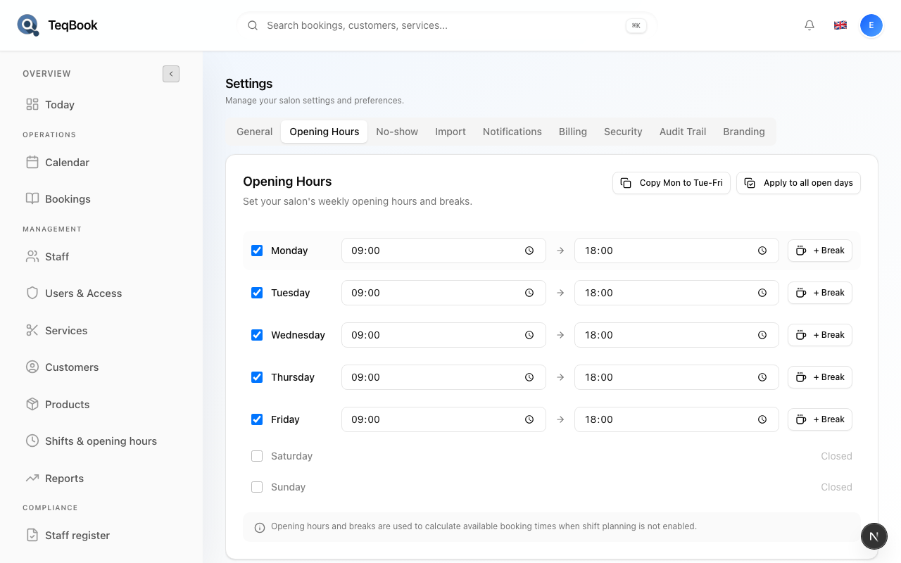 Onboarding opening hours step