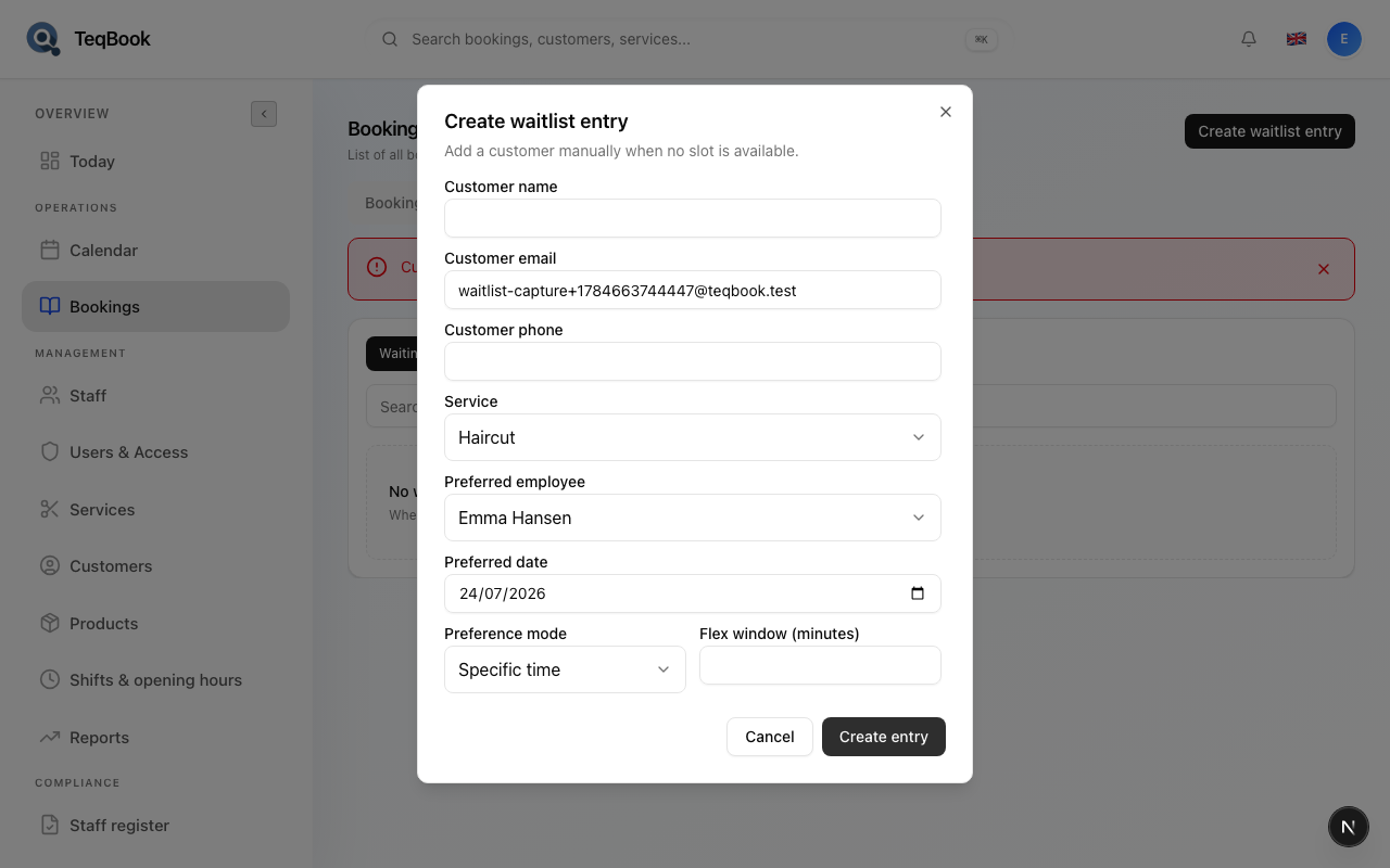 Create waitlist entry dialog before convert