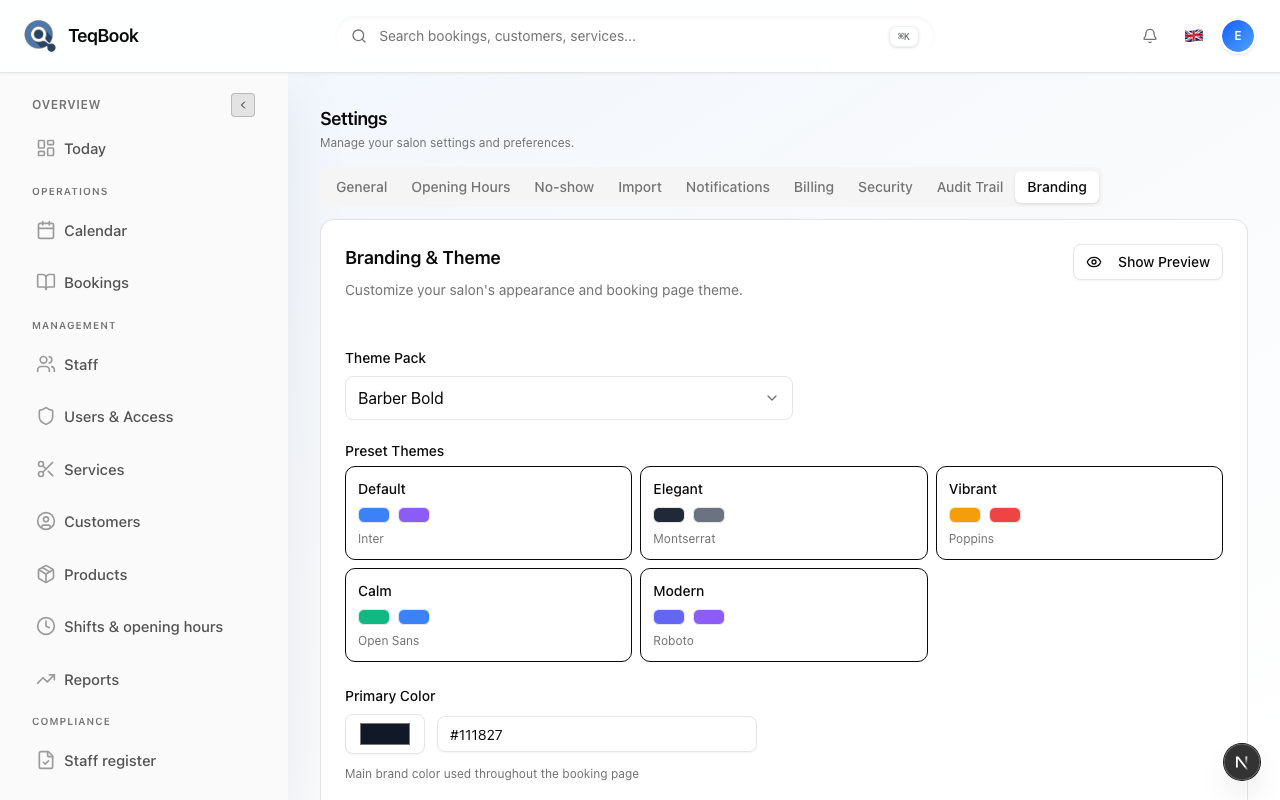 customize branding and theme screenshot