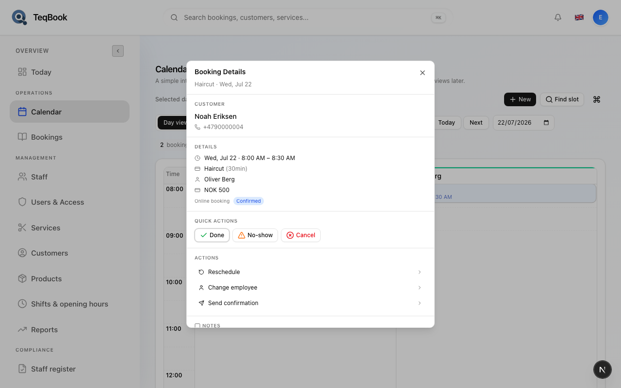 Booking Details showing read-only visit fields