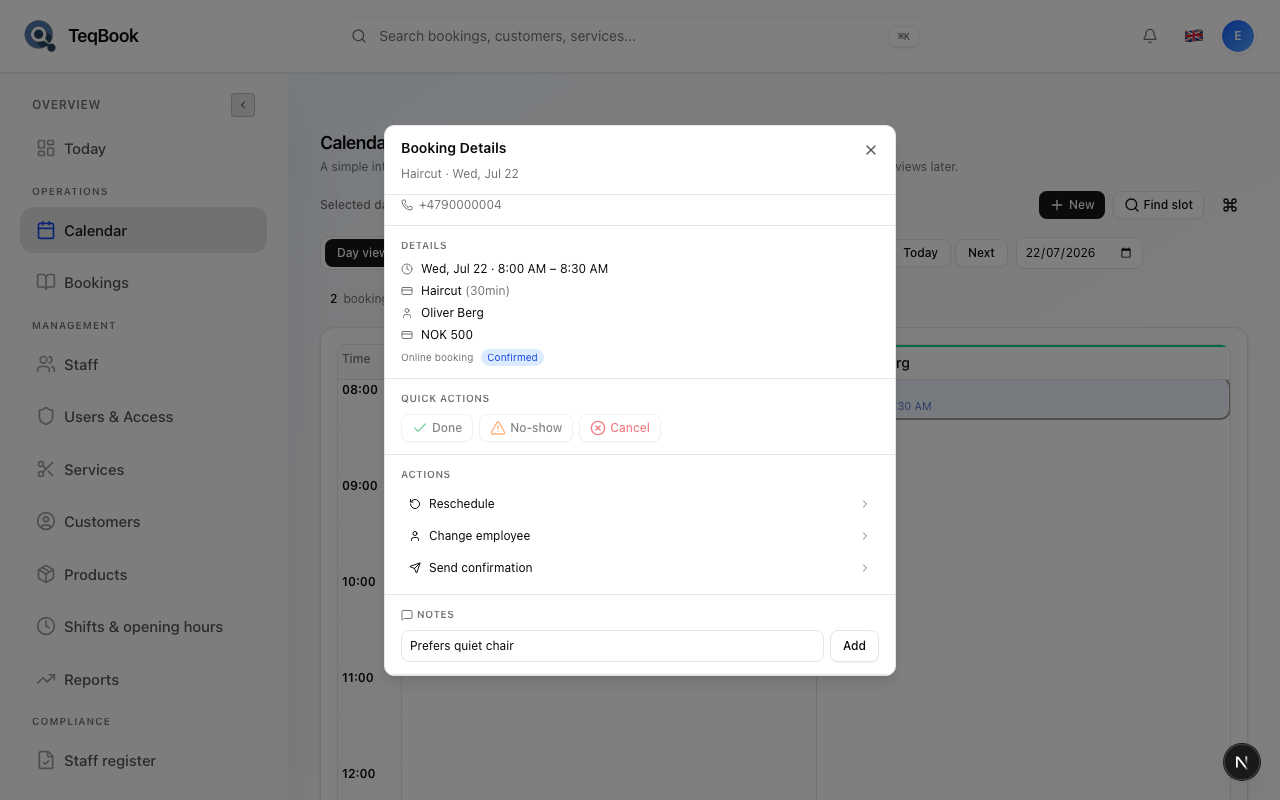 No-show confirmation Sure Yes No on Booking Details