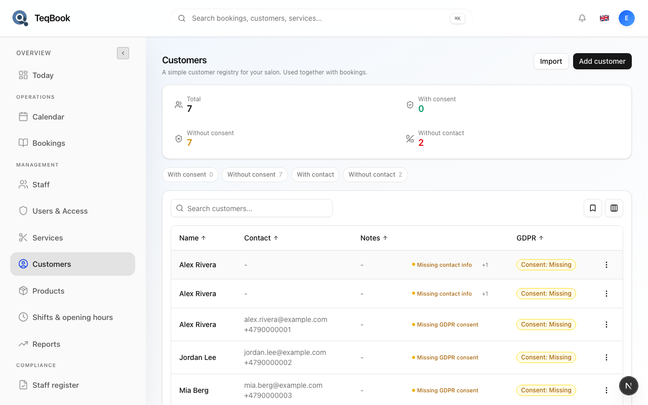 Customers stats and filters