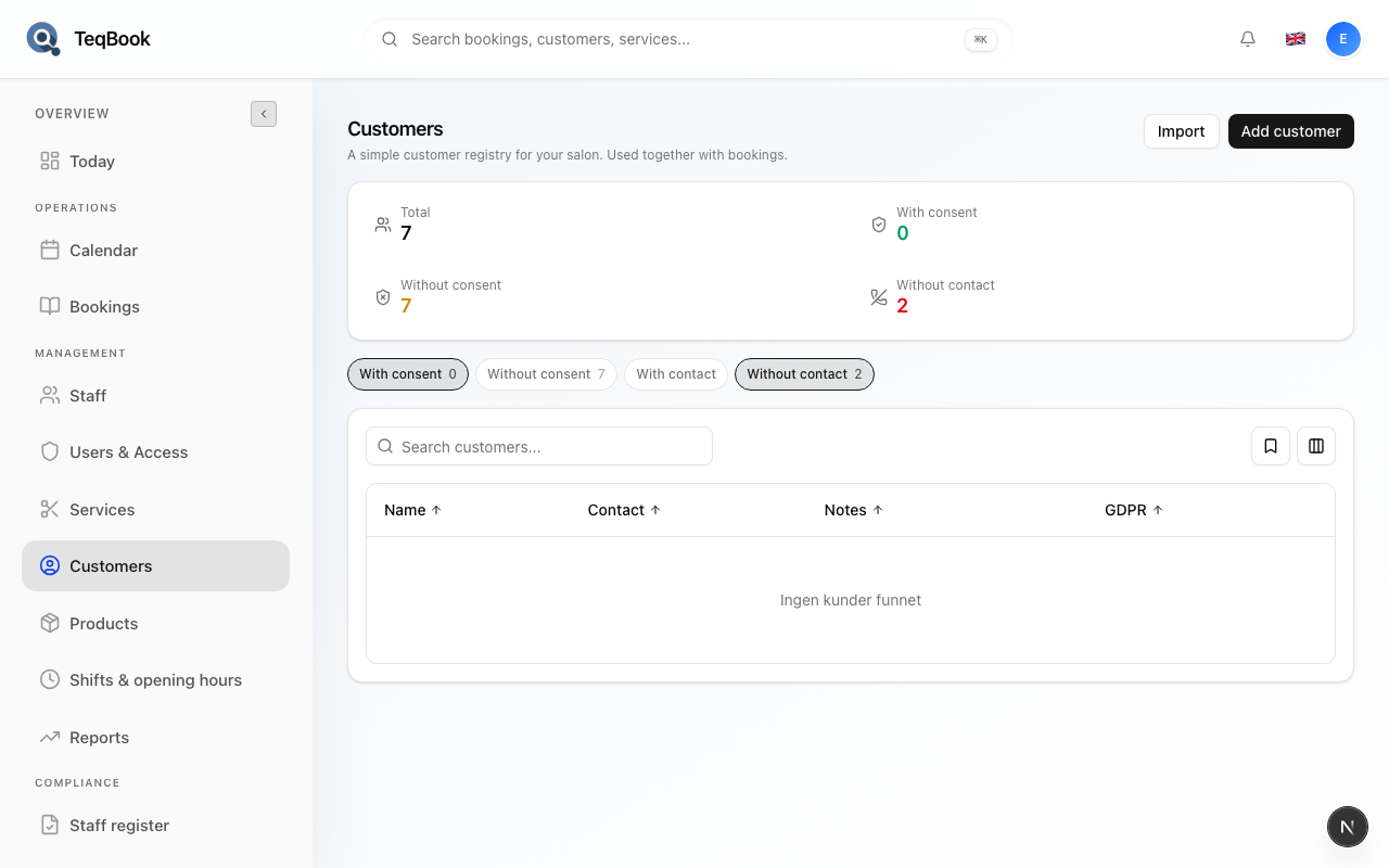 Filtered customers list