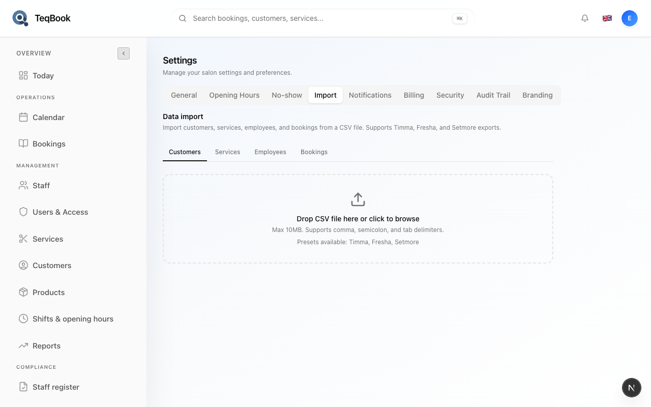 import salon data from csv screenshot