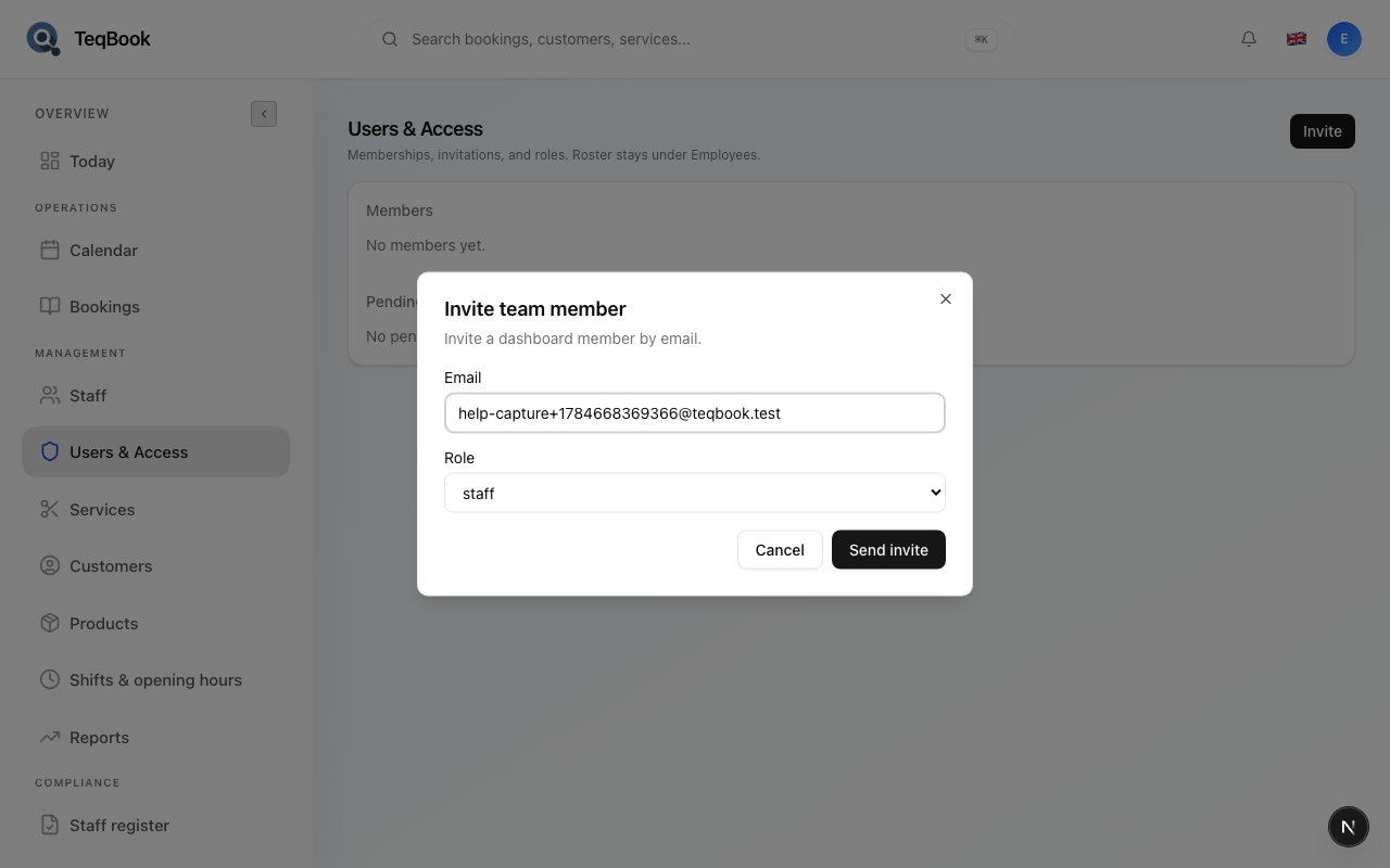 Invite dialog with email field