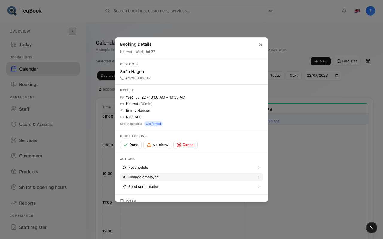 Booking Details dialog on Calendar
