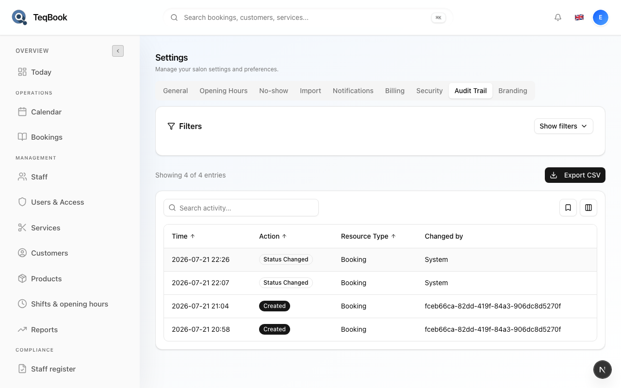 review audit trail screenshot