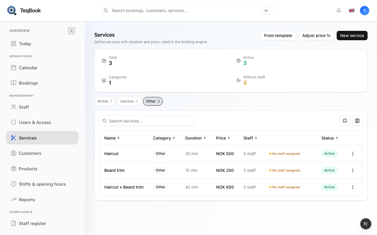 Services filtered by a category