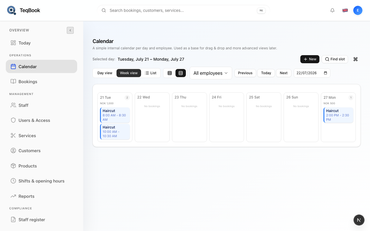 Calendar Week view toolbar selected